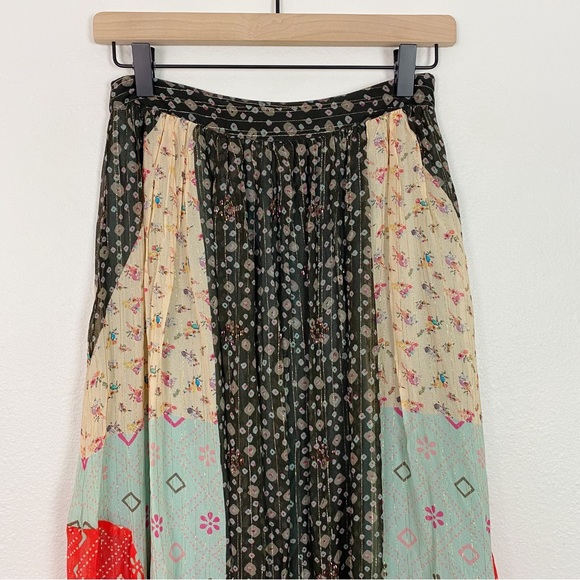 NWT Verb Pallavi Singhee Margot Pleated Maxi Skirt Metallic Mix Print 0 Petite - Picture 5 of 9